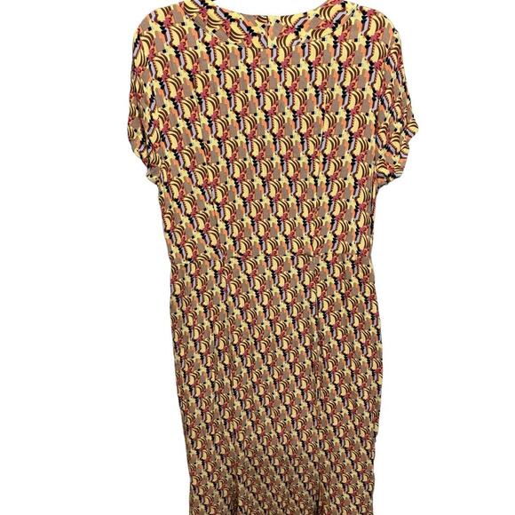 Flax Geometric Shirt Dress Maxi V Neck Relaxed Fit Yellow Purple Size Small - Picture 7 of 10